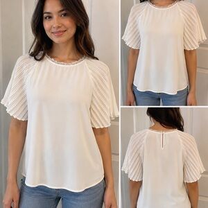 Women's cream Pleated Sleeve Blouse -M